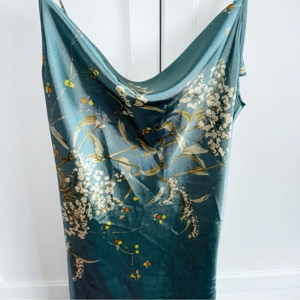 Floral Print Satin Slip Dress Sleepwear Cowl Neck Sz Medium - Picture 7 of 11